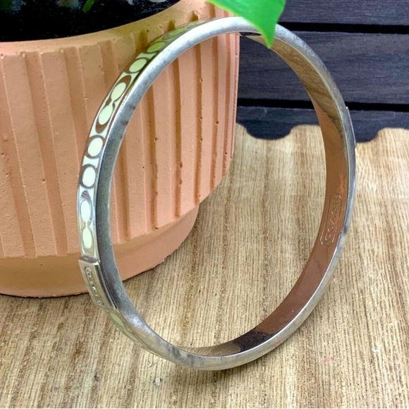 COACH Cream & Silver Enamel “C” Monogram Bangle Bracelet, EUC - Picture 4 of 5